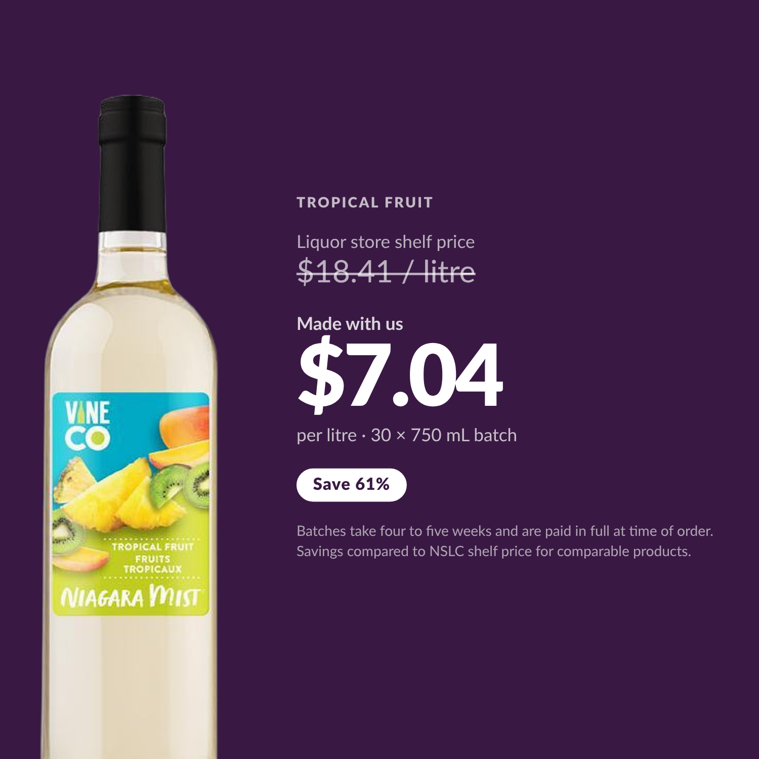 Niagara Mist Tropical Fruit — $7.04 per litre made with us, save 61% vs liquor store shelf price
