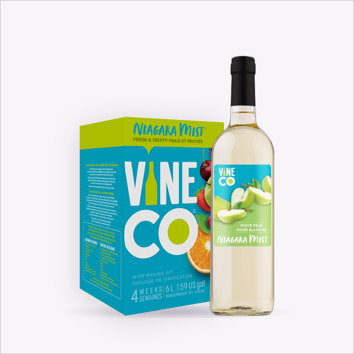 Niagara Mist White Pear wine kit box and finished bottle