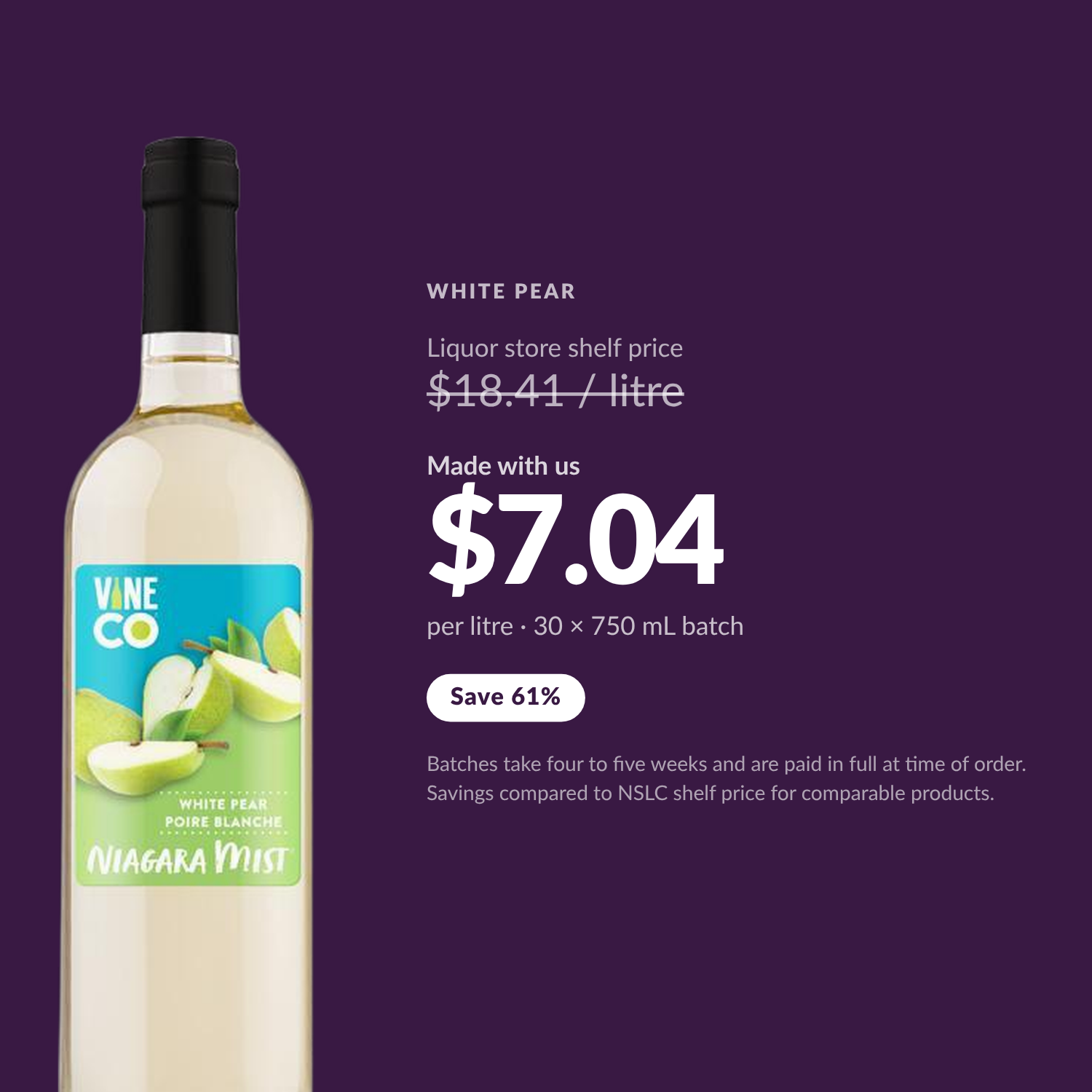 Niagara Mist White Pear — $7.04 per litre made with us, save 61% vs liquor store shelf price