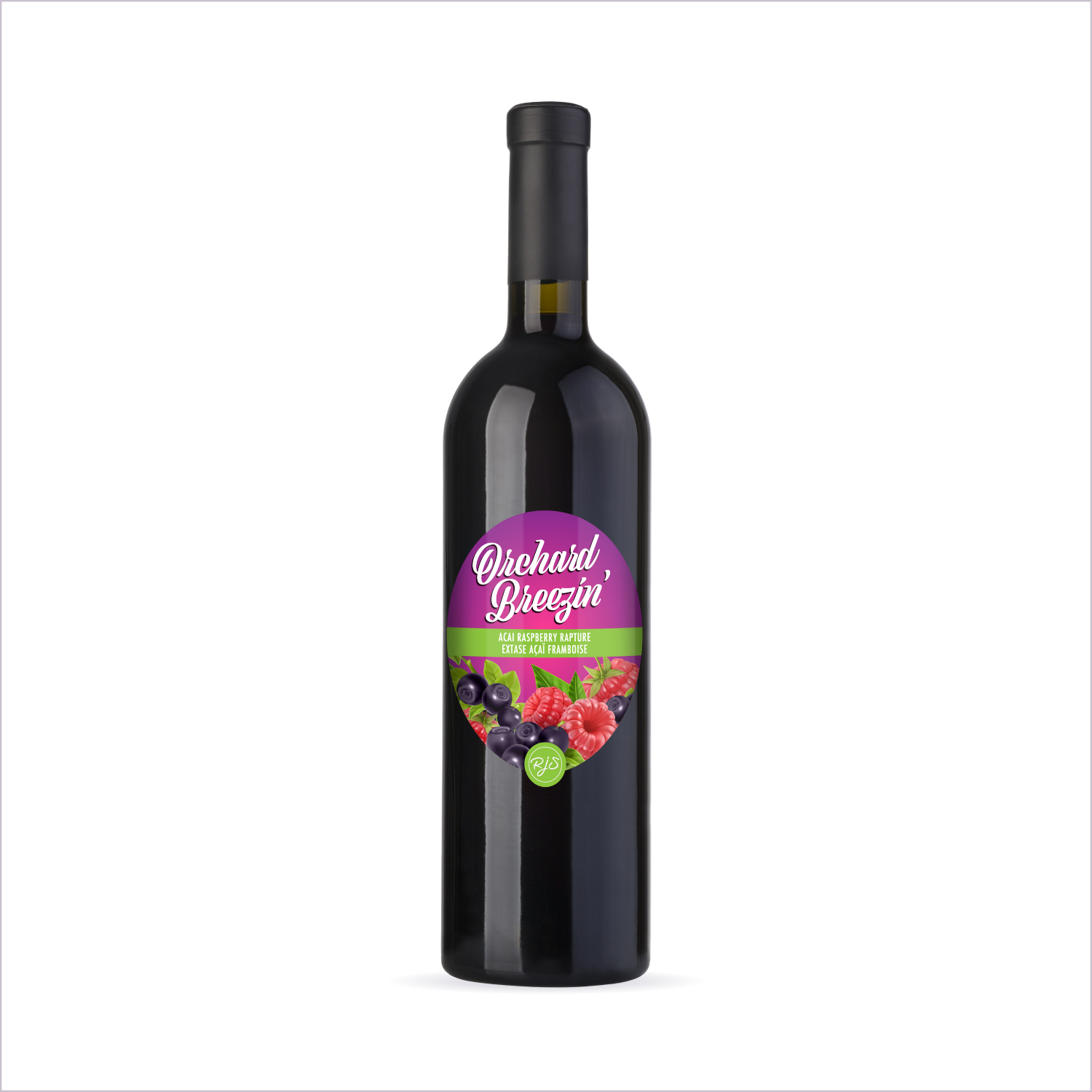 Orchard Breezin' Acai Raspberry Rapture finished bottle on a white background