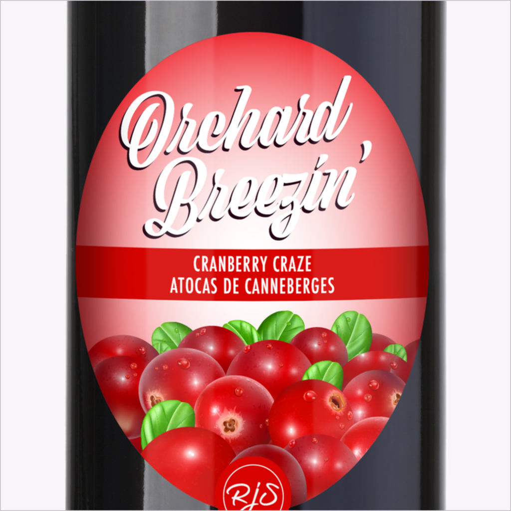 Close-up of the Orchard Breezin' Cranberry Craze bottle label
