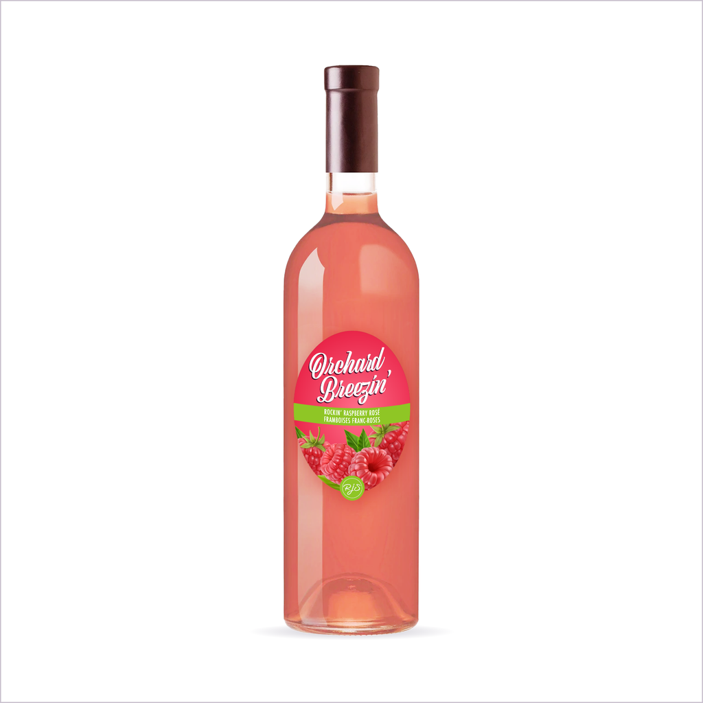 Orchard Breezin' Rockin' Raspberry Rosé finished bottle on a white background