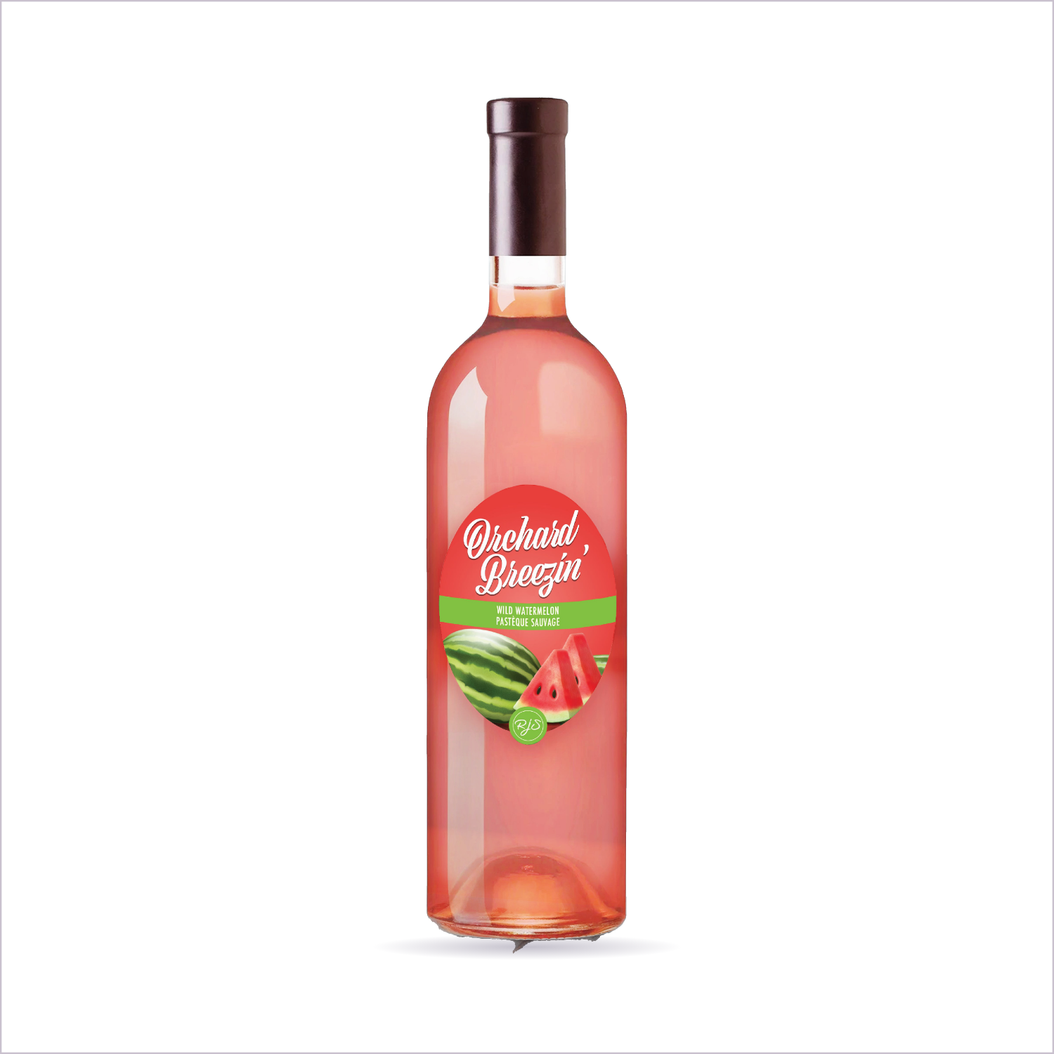 Orchard Breezin' Wild Watermelon finished bottle on a white background