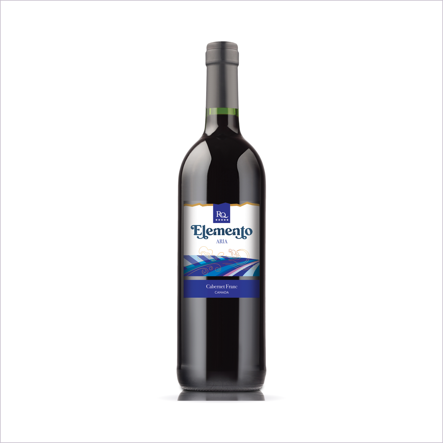 Finished bottle of RQ27 Cabernet Franc on a white background