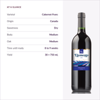 RQ27 Cabernet Franc specifications: dry, medium body, medium oak, ready in 8 to 9 weeks, 30 x 750 mL