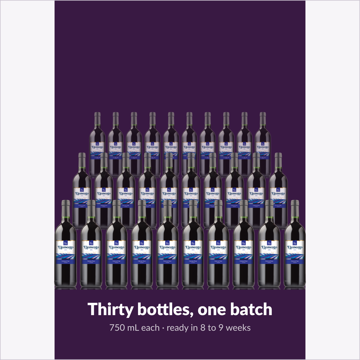 Thirty 750 mL bottles from one RQ27 Cabernet Franc batch