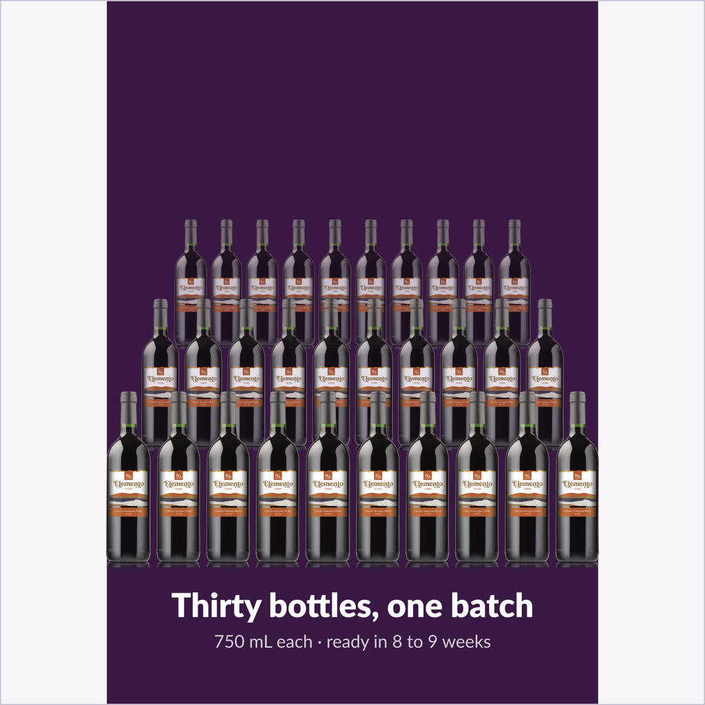 Thirty 750 mL bottles from one RQ27 Cabernet Sauvignon Merlot batch
