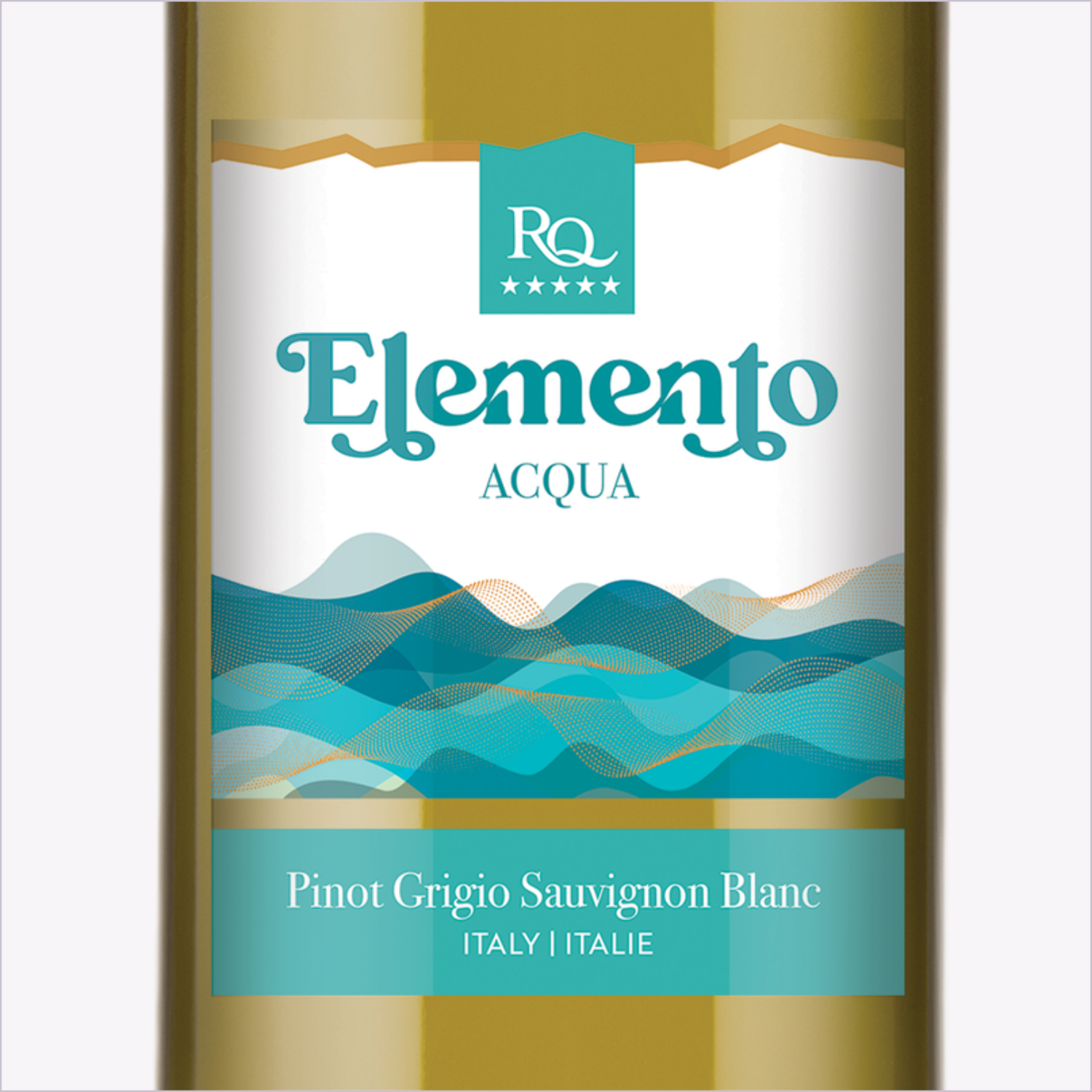 Close-up of the RQ27 Elemento Acqua wine label