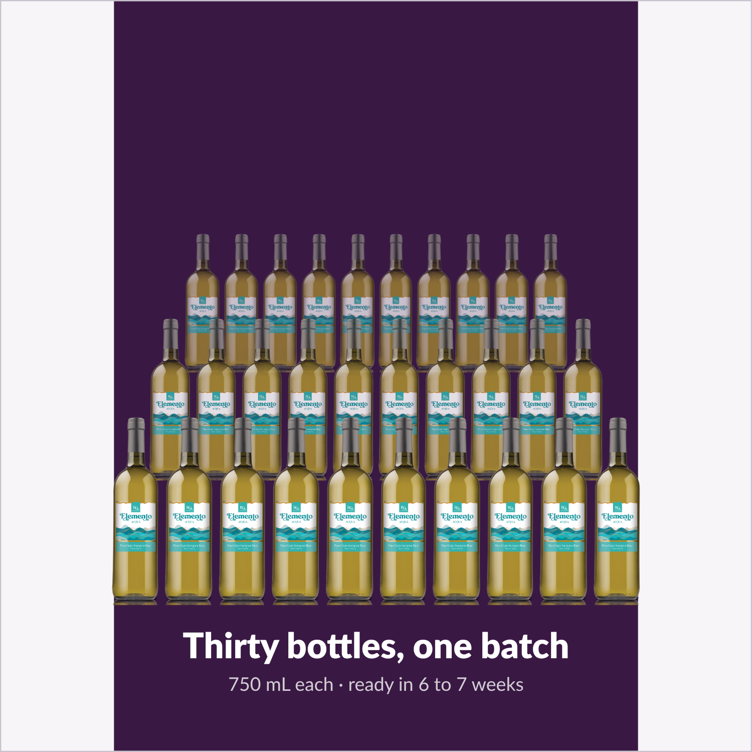 Thirty 750 mL bottles from one RQ27 Pinot Grigio Sauvignon Blanc batch