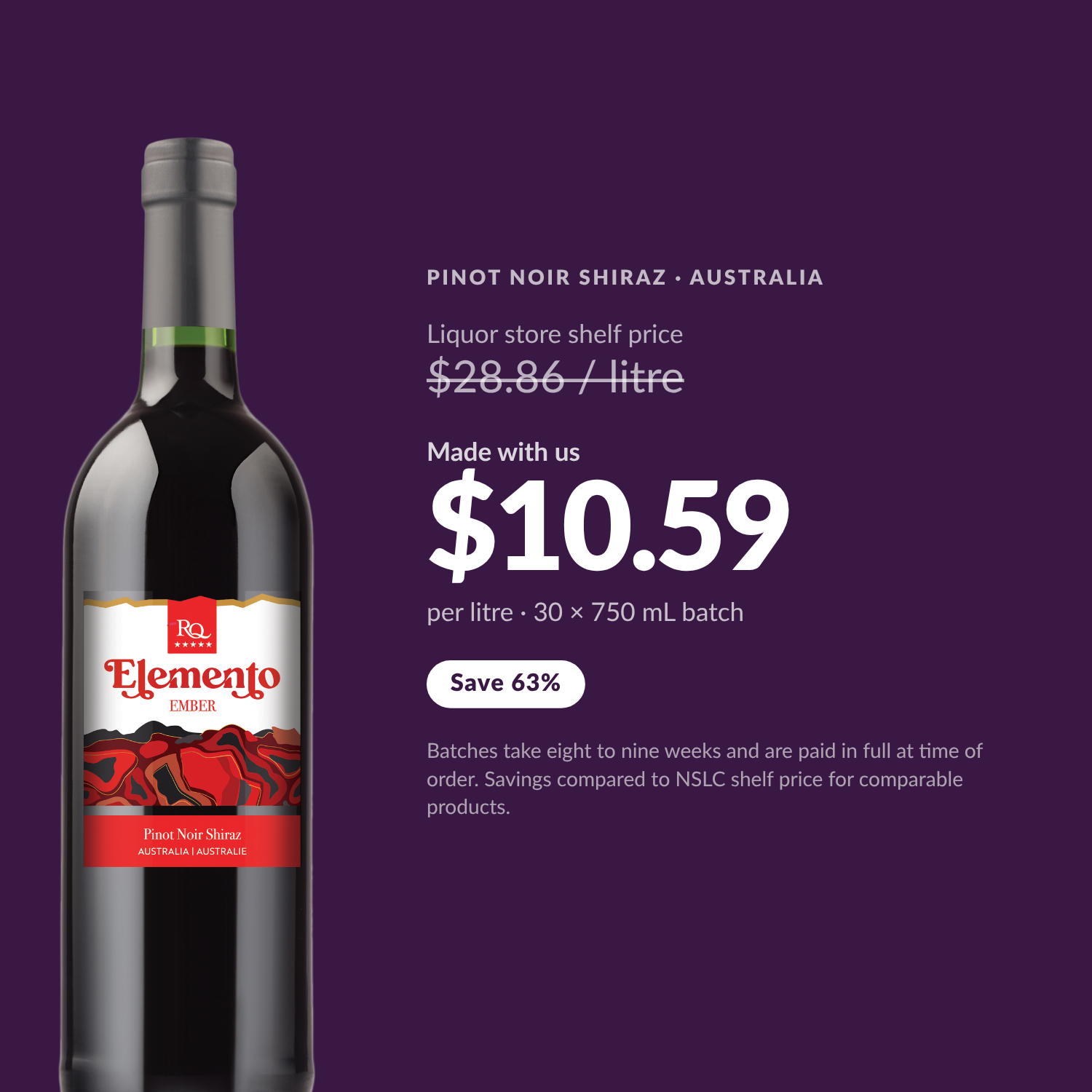 RQ27 Pinot Noir Shiraz costs $10.59 per litre made at Water'n'Wine — save 63 percent