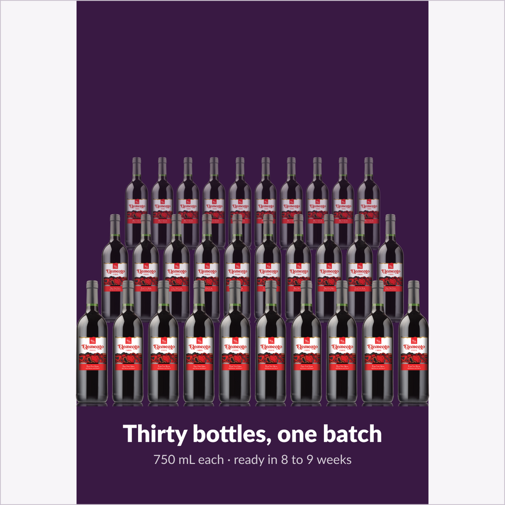 Thirty 750 mL bottles from one RQ27 Pinot Noir Shiraz batch