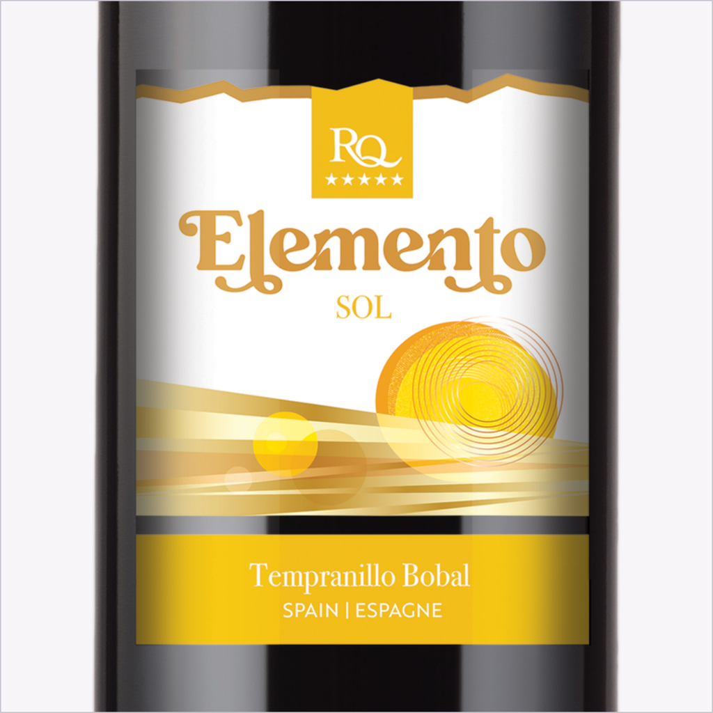 Close-up of the RQ27 Elemento Sol wine label