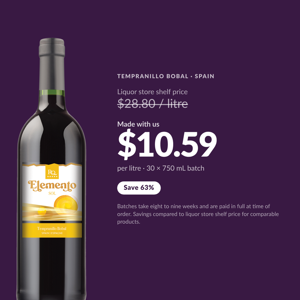 RQ27 Tempranillo Bobal costs $10.59 per litre made at Water'n'Wine — save 63 percent