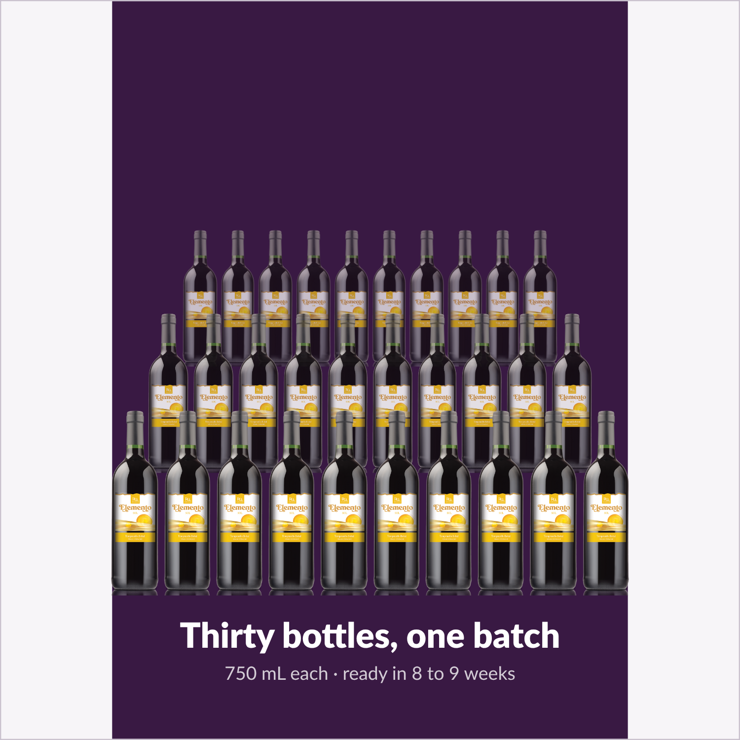 Thirty 750 mL bottles from one RQ27 Tempranillo Bobal batch