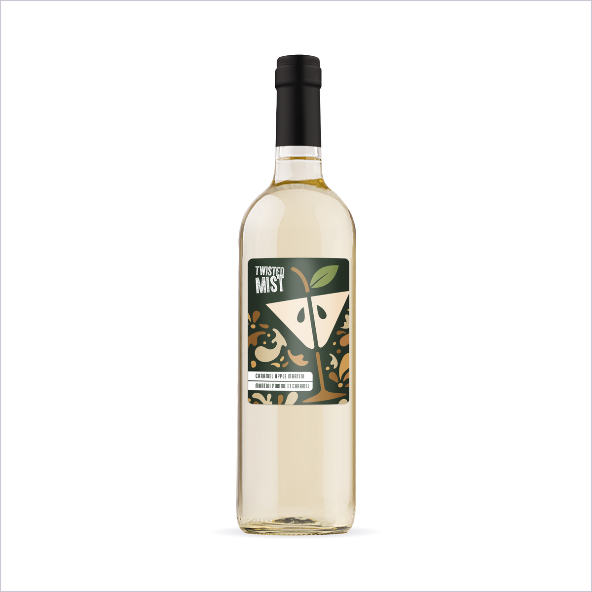 Twisted Mist Caramel Apple Martini finished bottle on white
