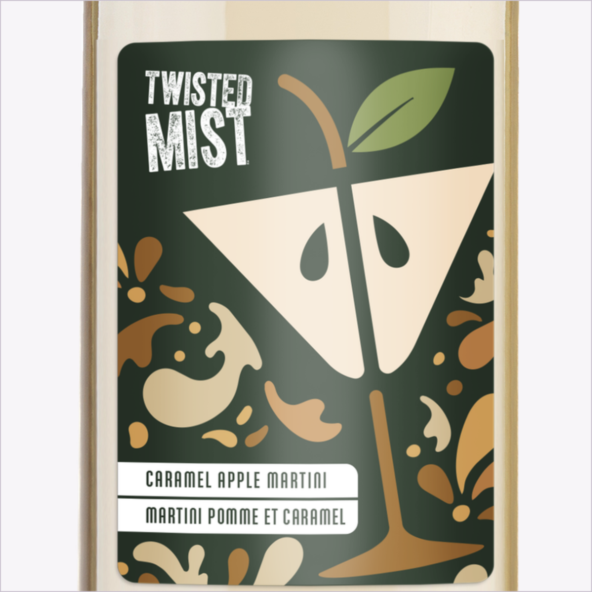 Close-up of the Twisted Mist Caramel Apple Martini label