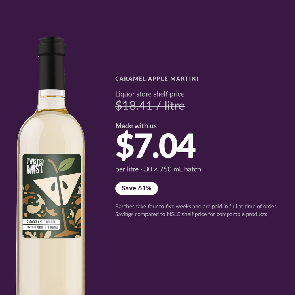 Made with us $7.04 per litre versus $18.41 per litre liquor store shelf price - save 61%