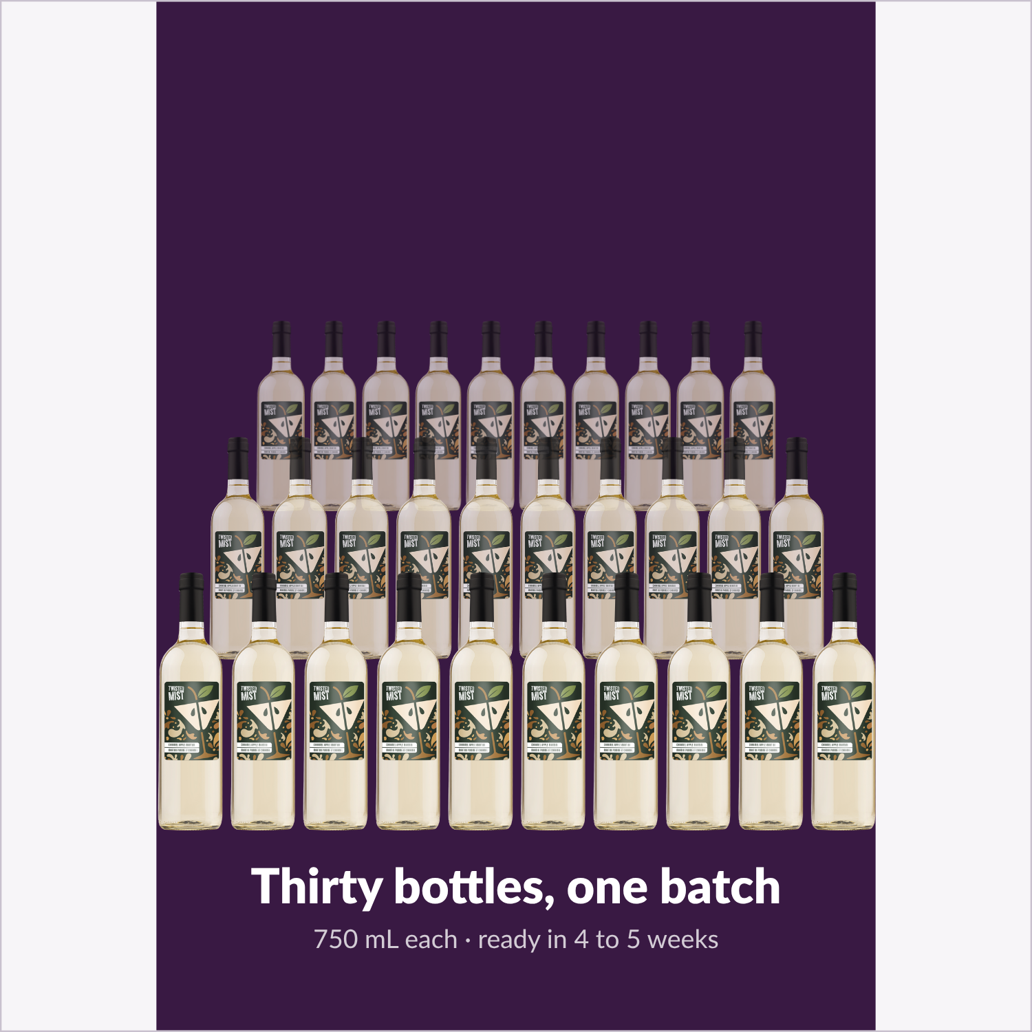 Thirty 750 mL bottles from one Caramel Apple Martini batch