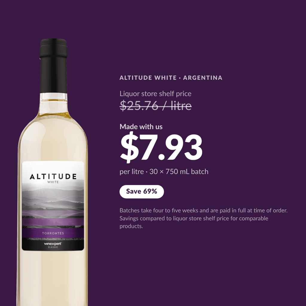 Altitude White costs $7.93 per litre made with us versus $25.76 per litre at the liquor store - save 69%