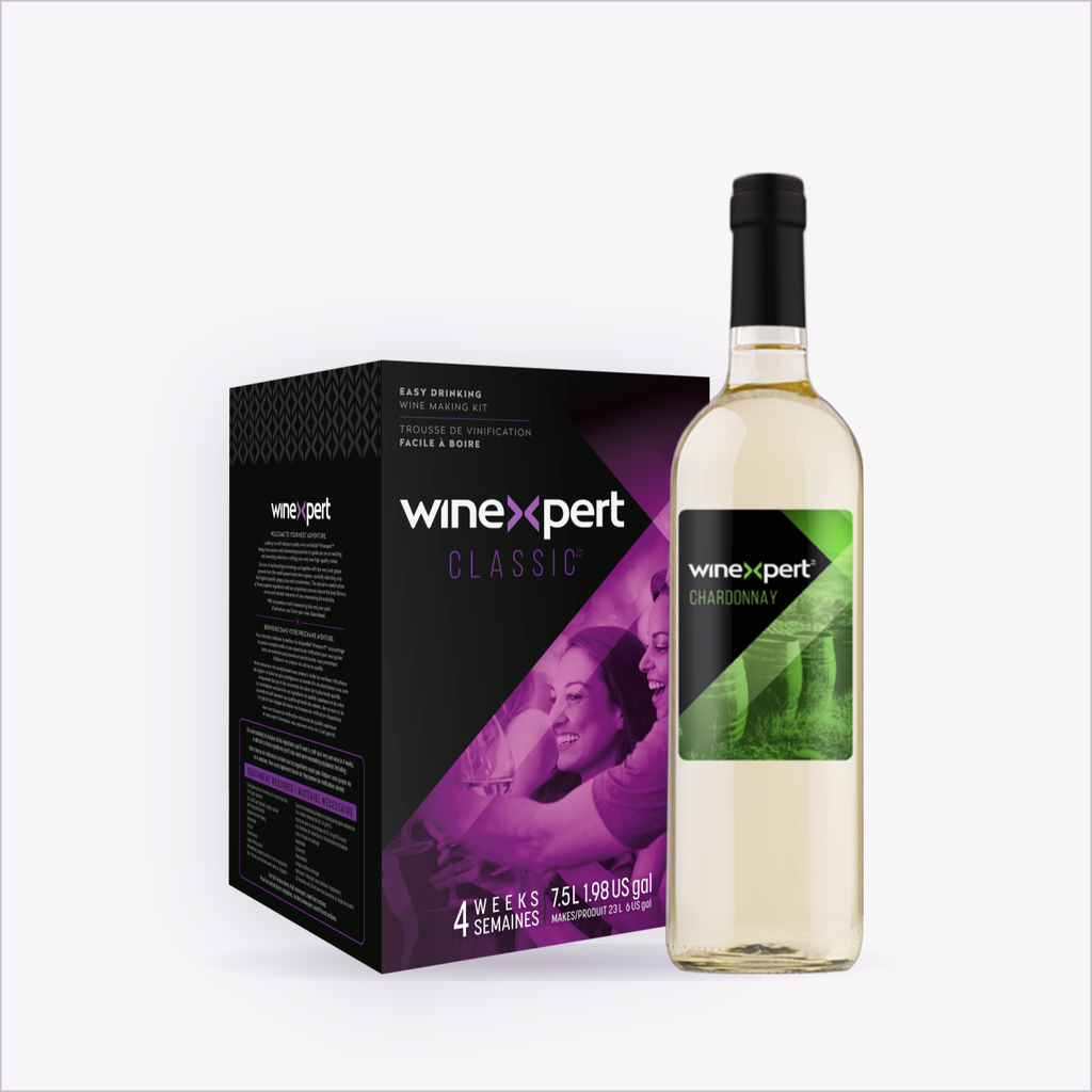 Winexpert Classic Chardonnay wine kit — kit box and finished bottle, Water'n'Wine Truro