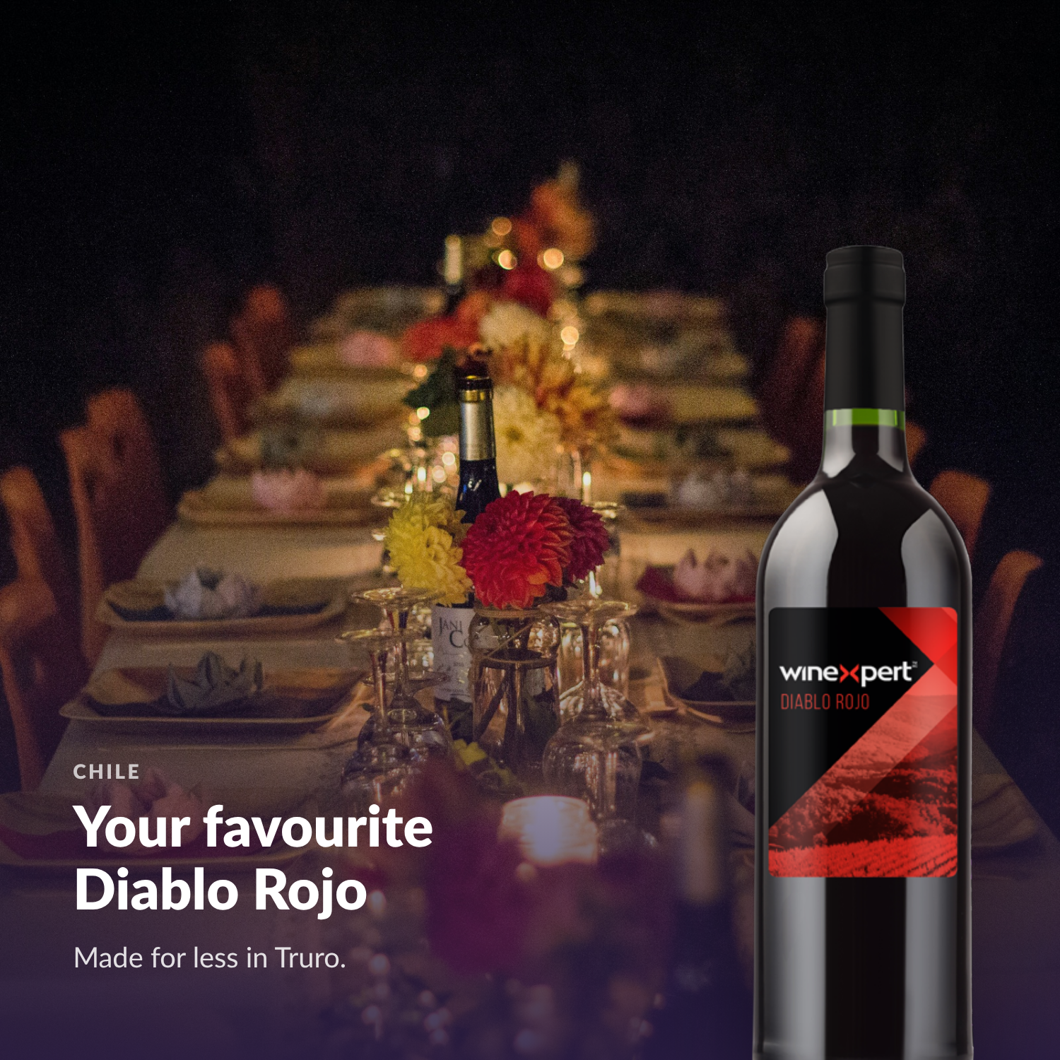 Winexpert Classic Diablo Rojo wine kit — lifestyle photo with bottle, Water'n'Wine Truro