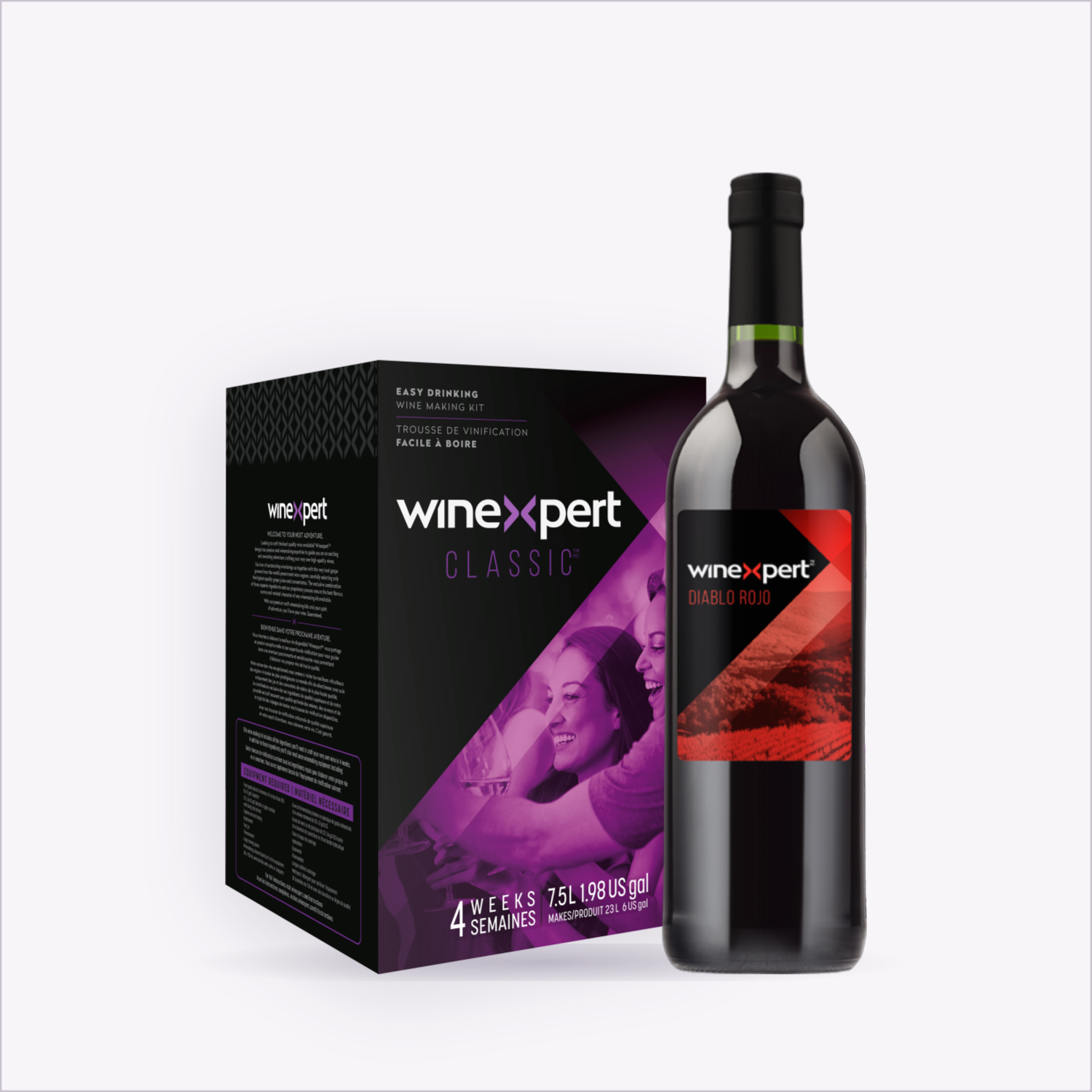 Winexpert Classic Diablo Rojo wine kit — kit box and finished bottle, Water'n'Wine Truro