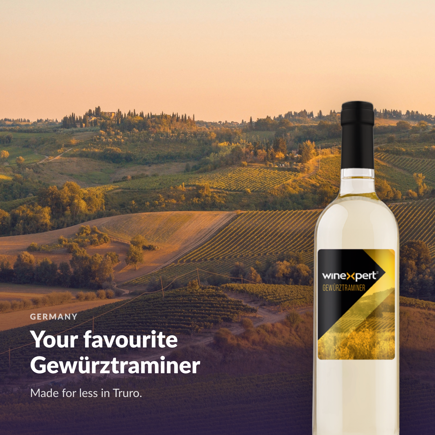 Winexpert Classic Gewürztraminer wine kit — lifestyle photo with bottle, Water'n'Wine Truro