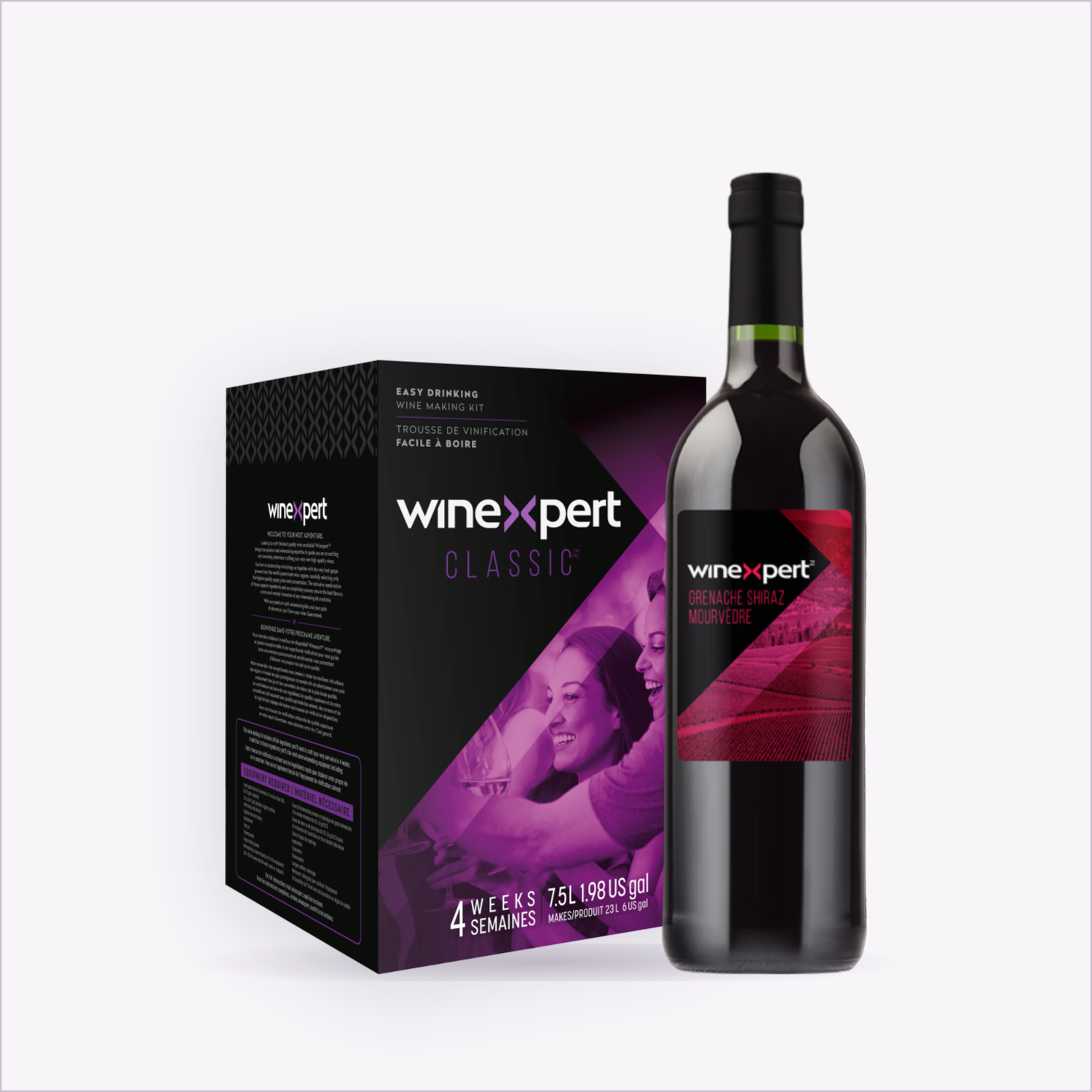 Winexpert Classic Grenache Shiraz Mourvèdre wine kit — kit box and finished bottle, Water'n'Wine Truro