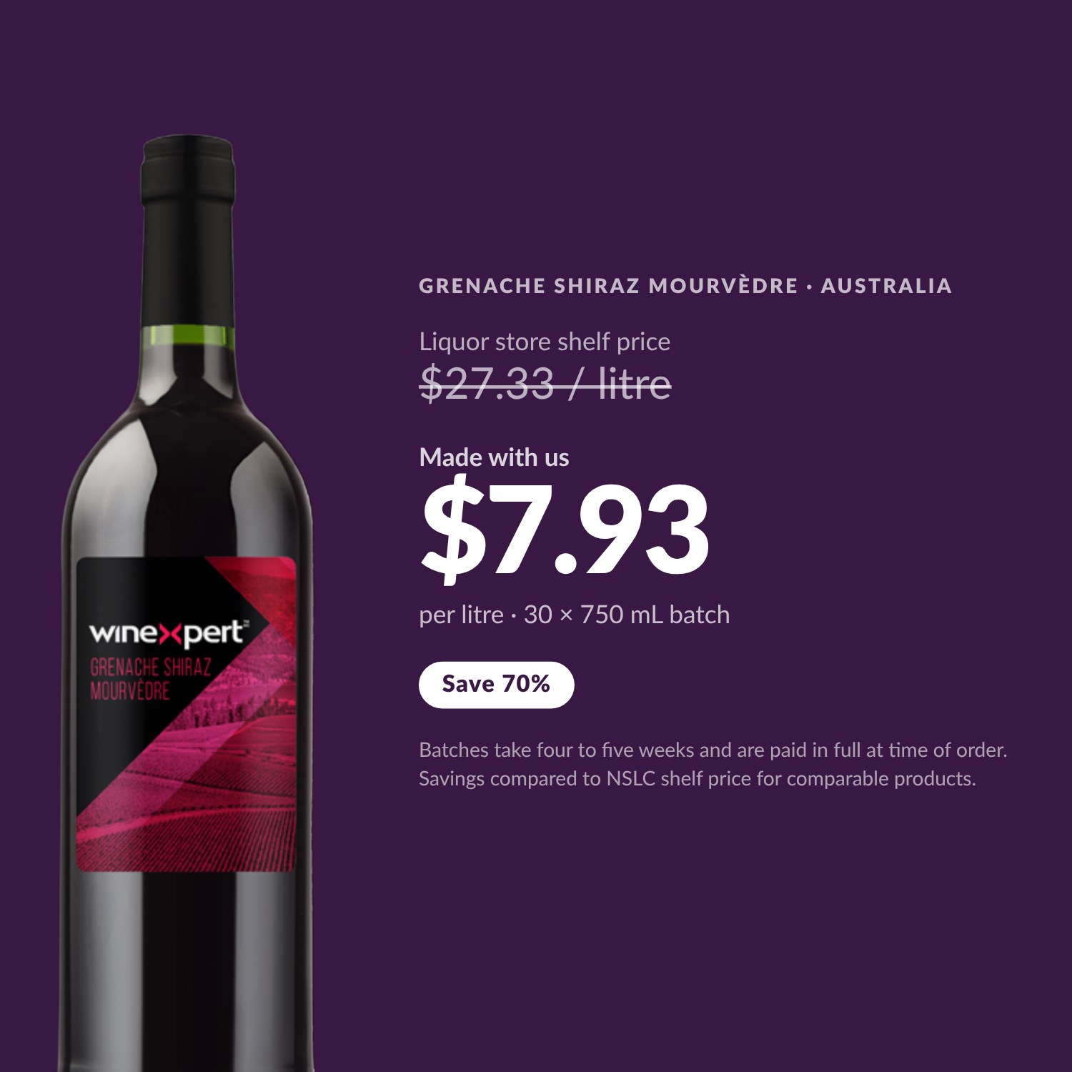 Winexpert Classic Grenache Shiraz Mourvèdre wine kit — per-litre savings vs liquor store shelf price, Water'n'Wine Truro