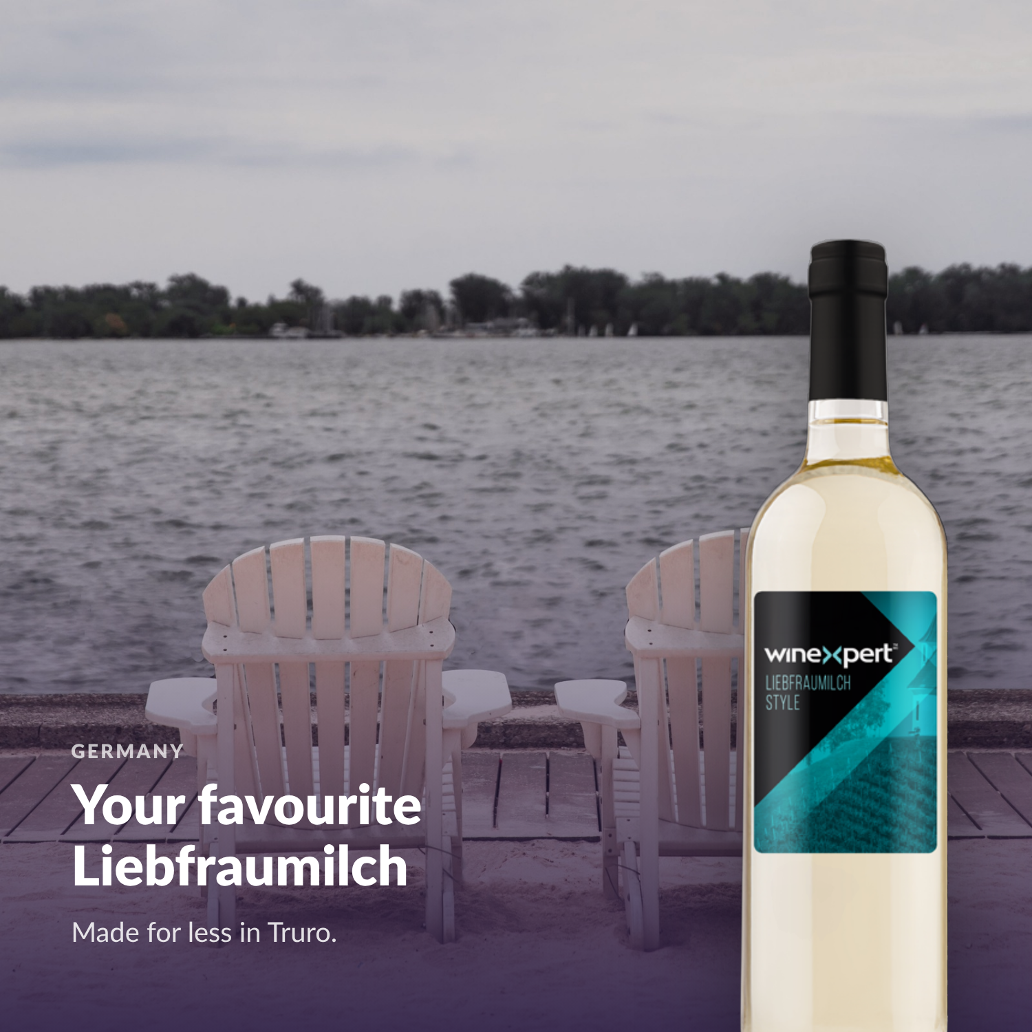 Winexpert Classic Liebfraumilch wine kit — lifestyle photo with bottle, Water'n'Wine Truro