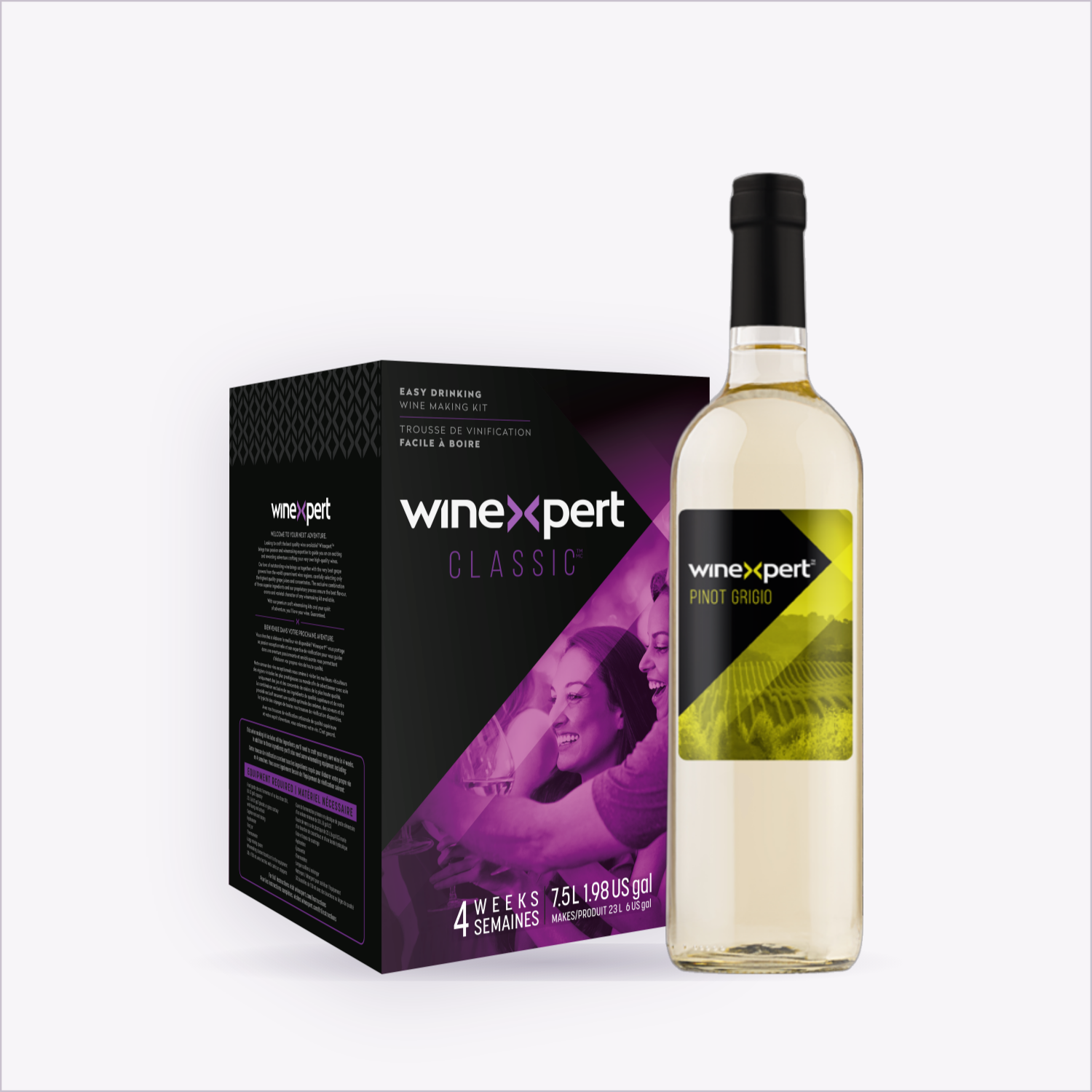 Winexpert Classic Pinot Grigio wine kit — kit box and finished bottle, Water'n'Wine Truro