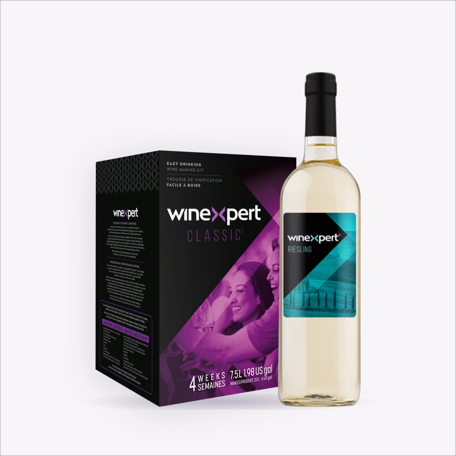 Winexpert Classic Riesling wine kit — kit box and finished bottle, Water'n'Wine Truro