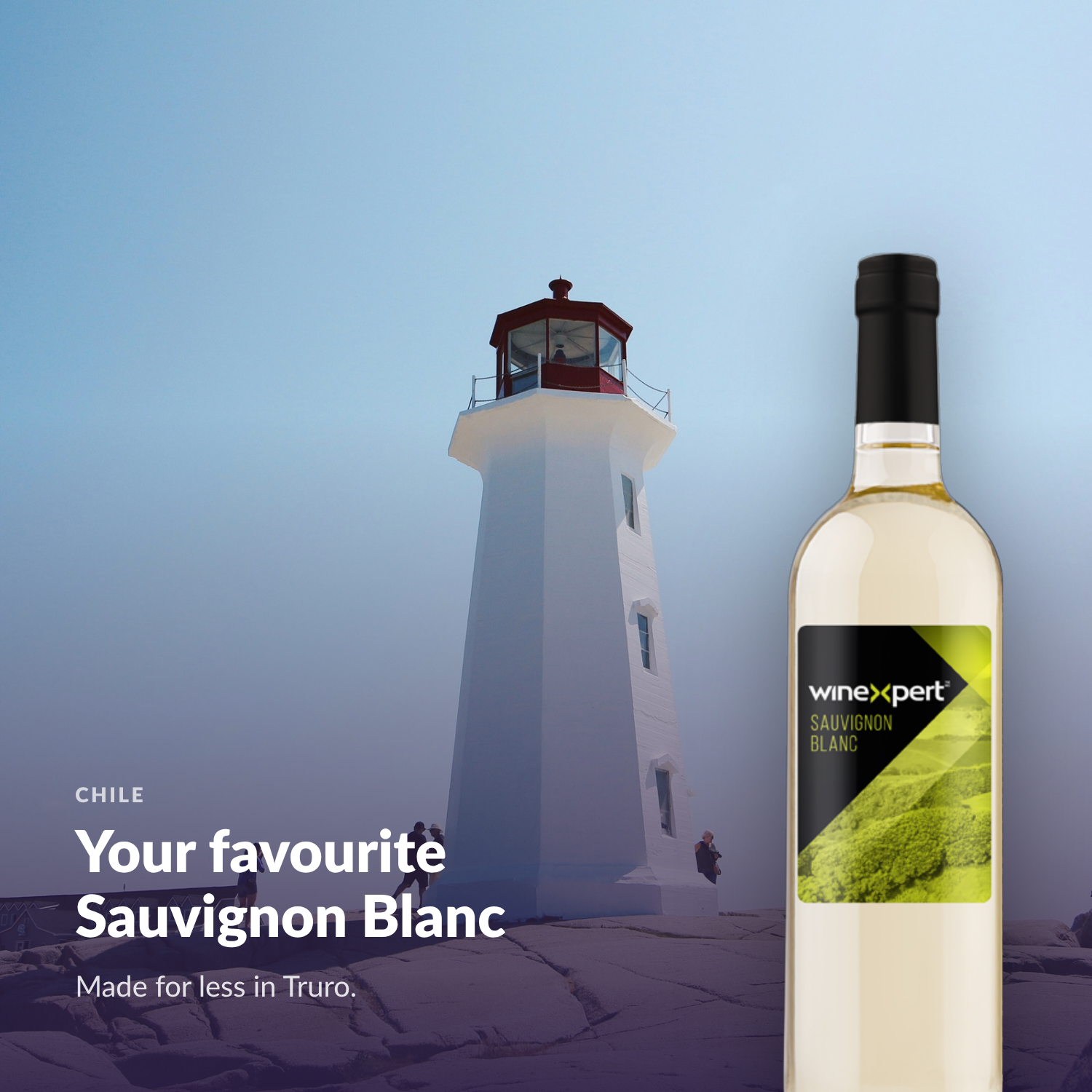 Winexpert Classic Sauvignon Blanc wine kit — lifestyle photo with bottle, Water'n'Wine Truro