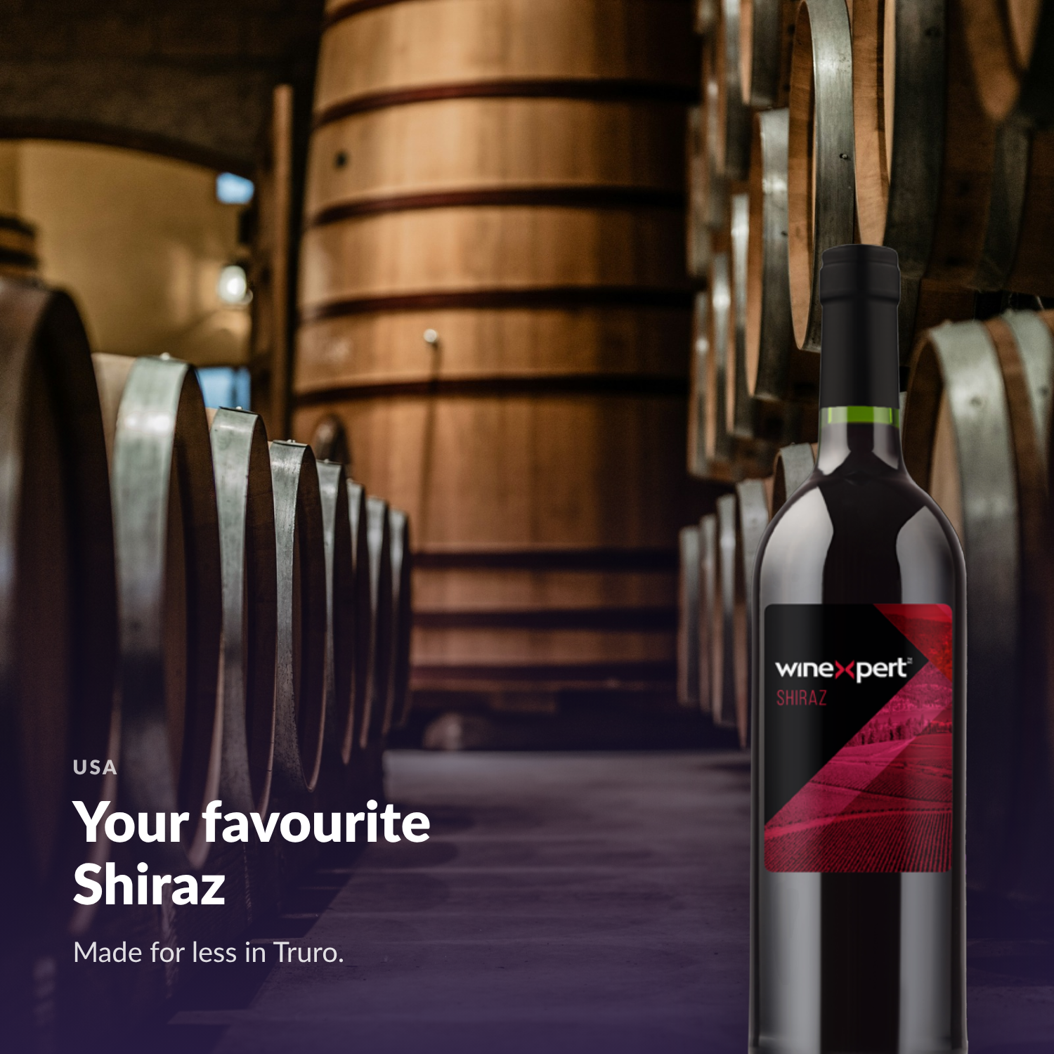 Winexpert Classic Shiraz wine kit — lifestyle photo with bottle, Water'n'Wine Truro