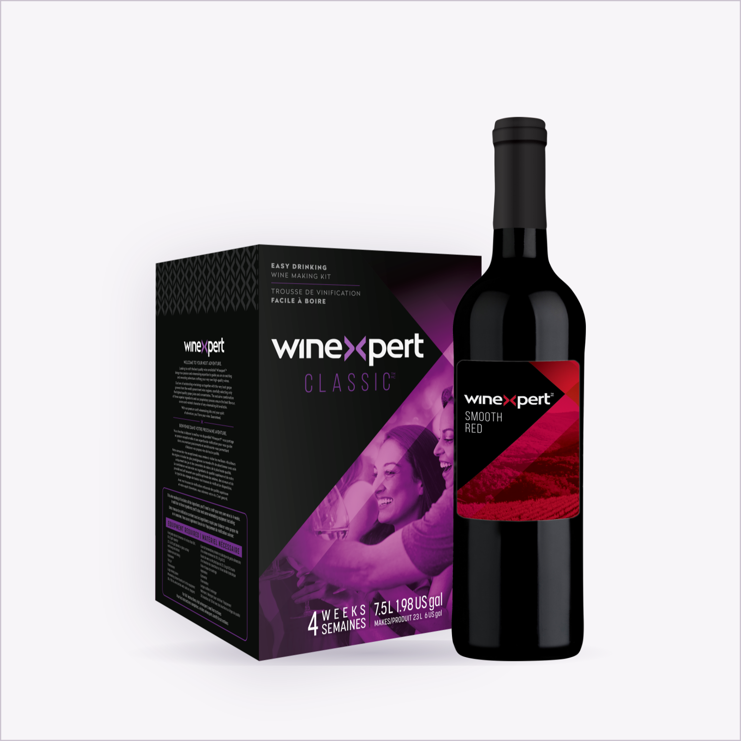 Winexpert Classic Smooth Red wine kit — kit box and finished bottle, Water'n'Wine Truro