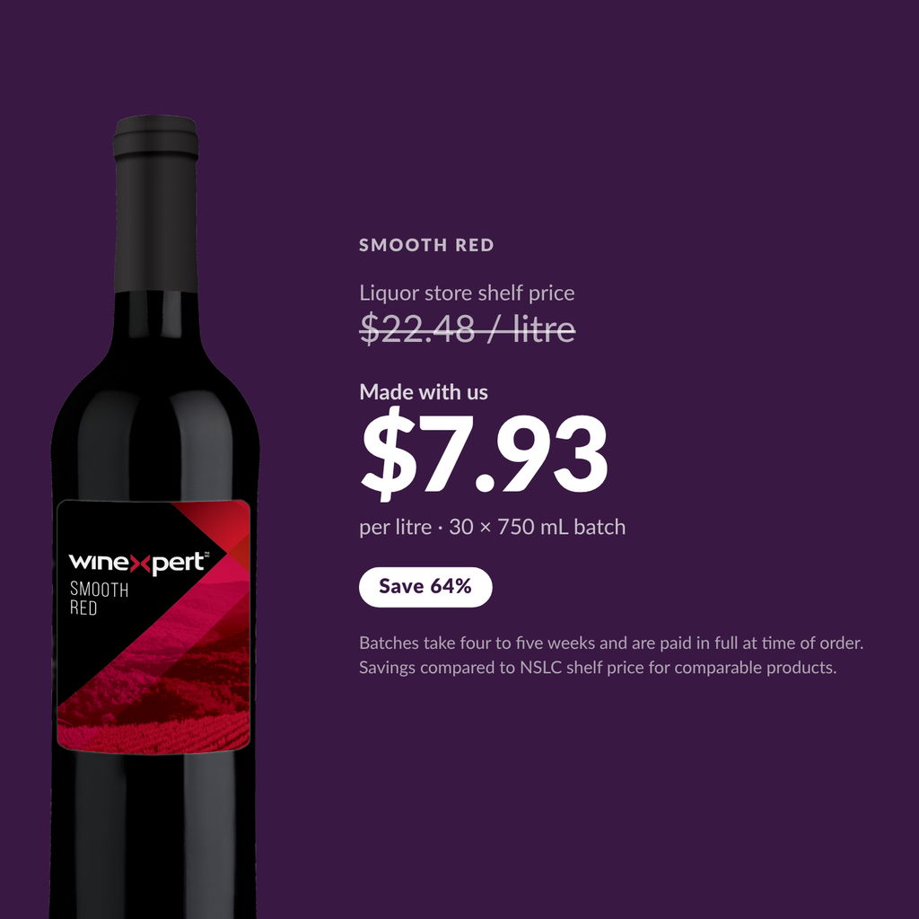 Winexpert Classic Smooth Red wine kit — per-litre savings vs liquor store shelf price, Water'n'Wine Truro