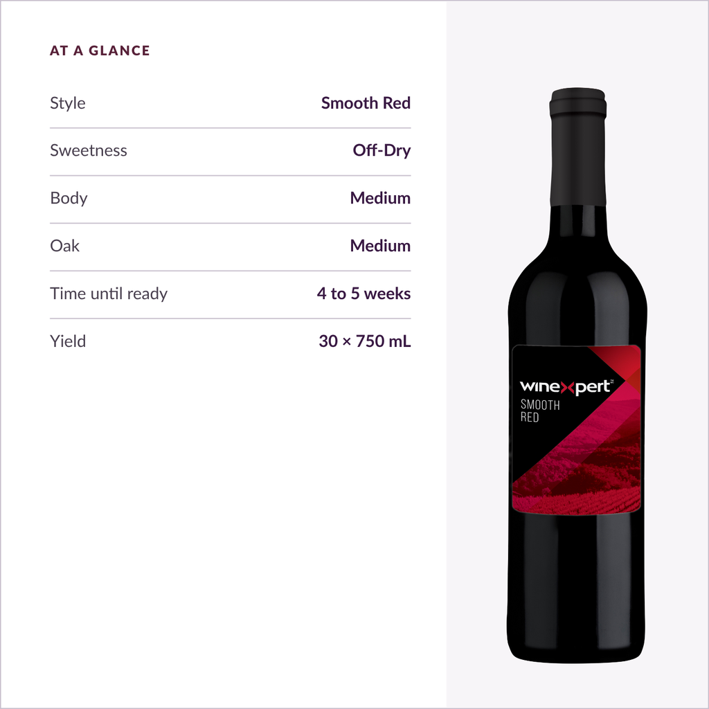 Winexpert Classic Smooth Red wine kit — at-a-glance spec card, Water'n'Wine Truro