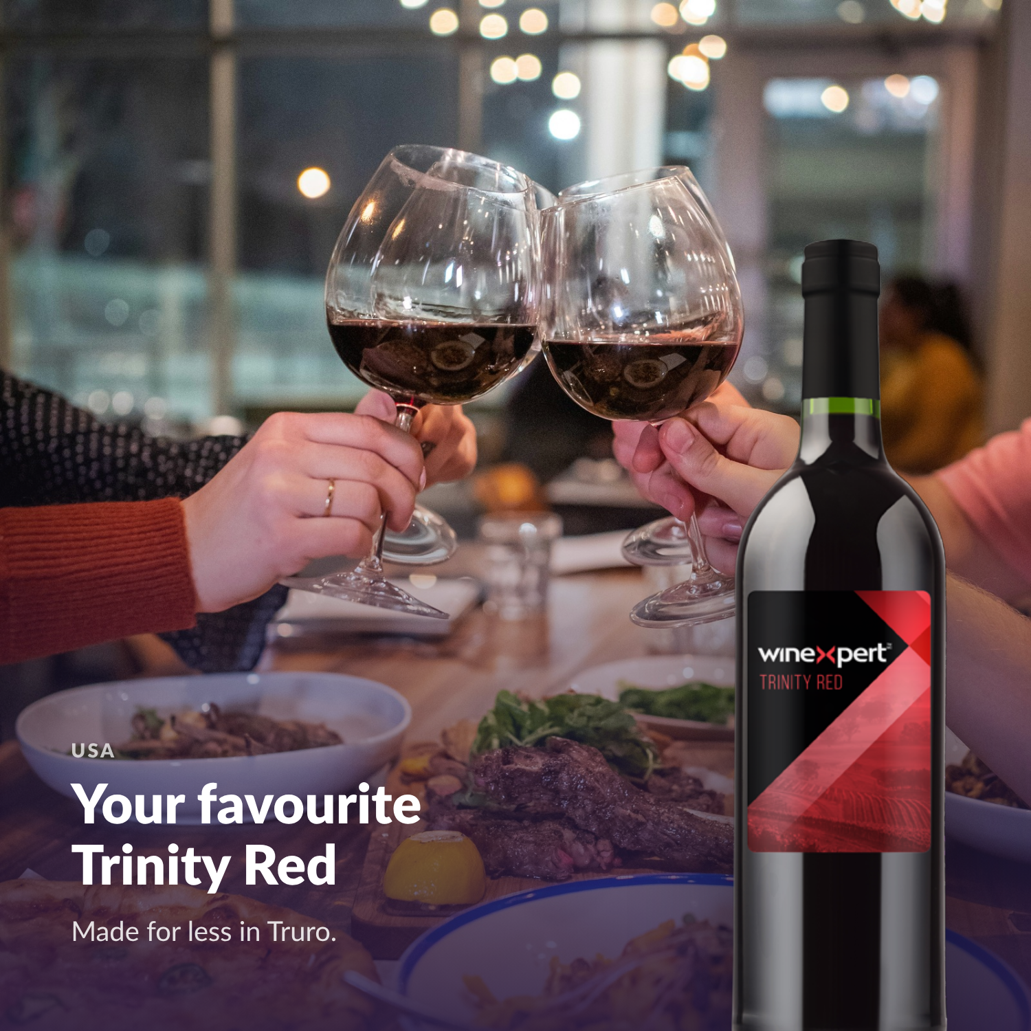 Winexpert Classic Trinity Red wine kit — lifestyle photo with bottle, Water'n'Wine Truro