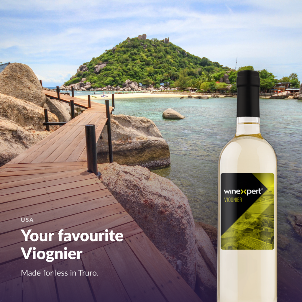 Winexpert Classic Viognier wine kit — lifestyle photo with bottle, Water'n'Wine Truro