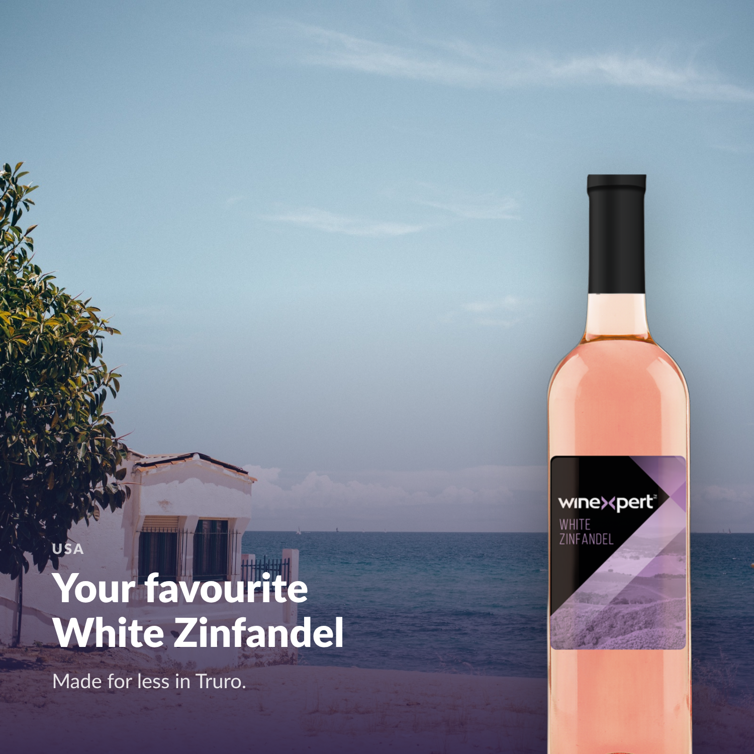 Winexpert Classic White Zinfandel wine kit — lifestyle photo with bottle, Water'n'Wine Truro