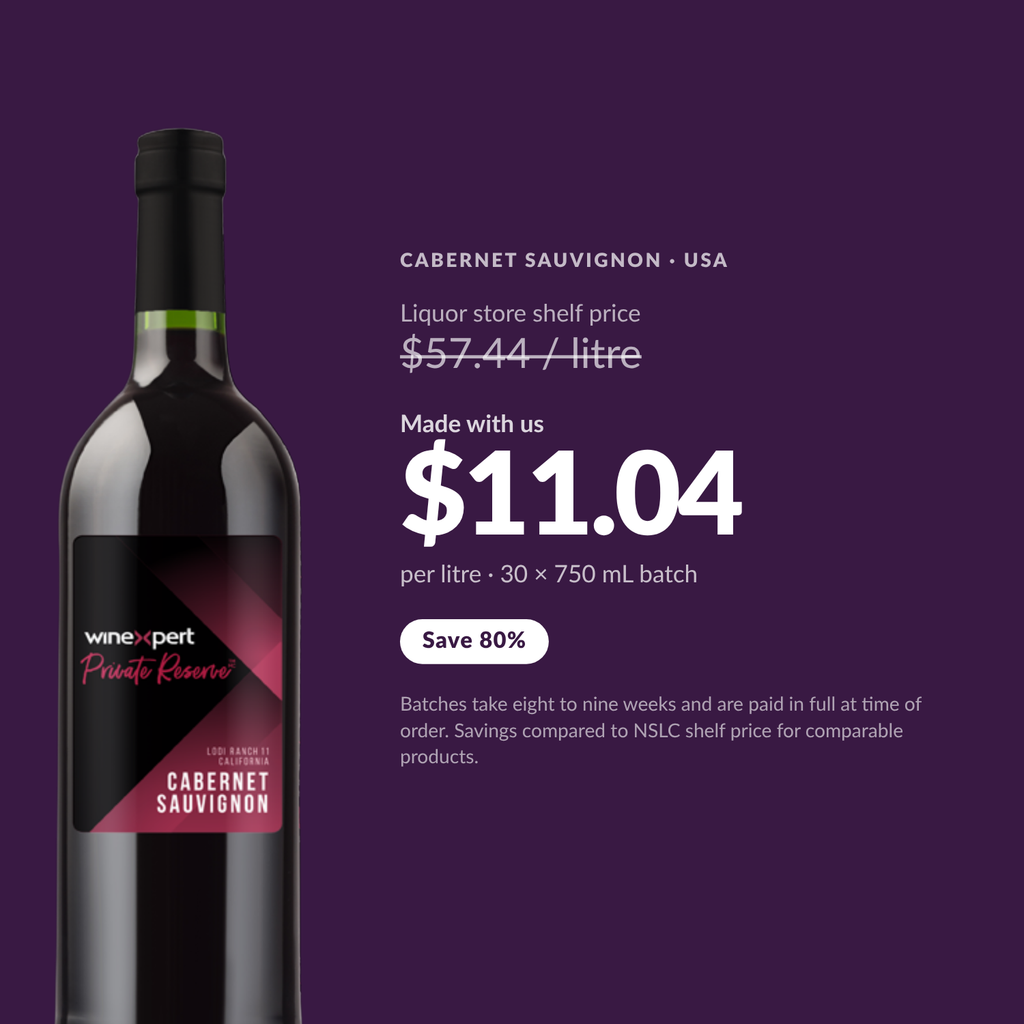 Winexpert Private Reserve Cabernet Sauvignon — $11.04 per litre, save 80%