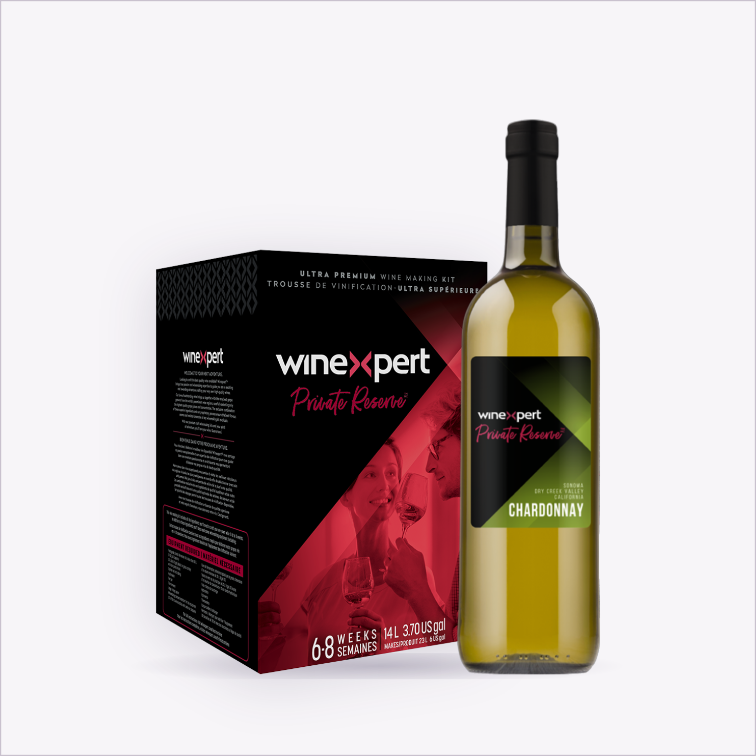 Winexpert Private Reserve Chardonnay — wine kit and finished bottle
