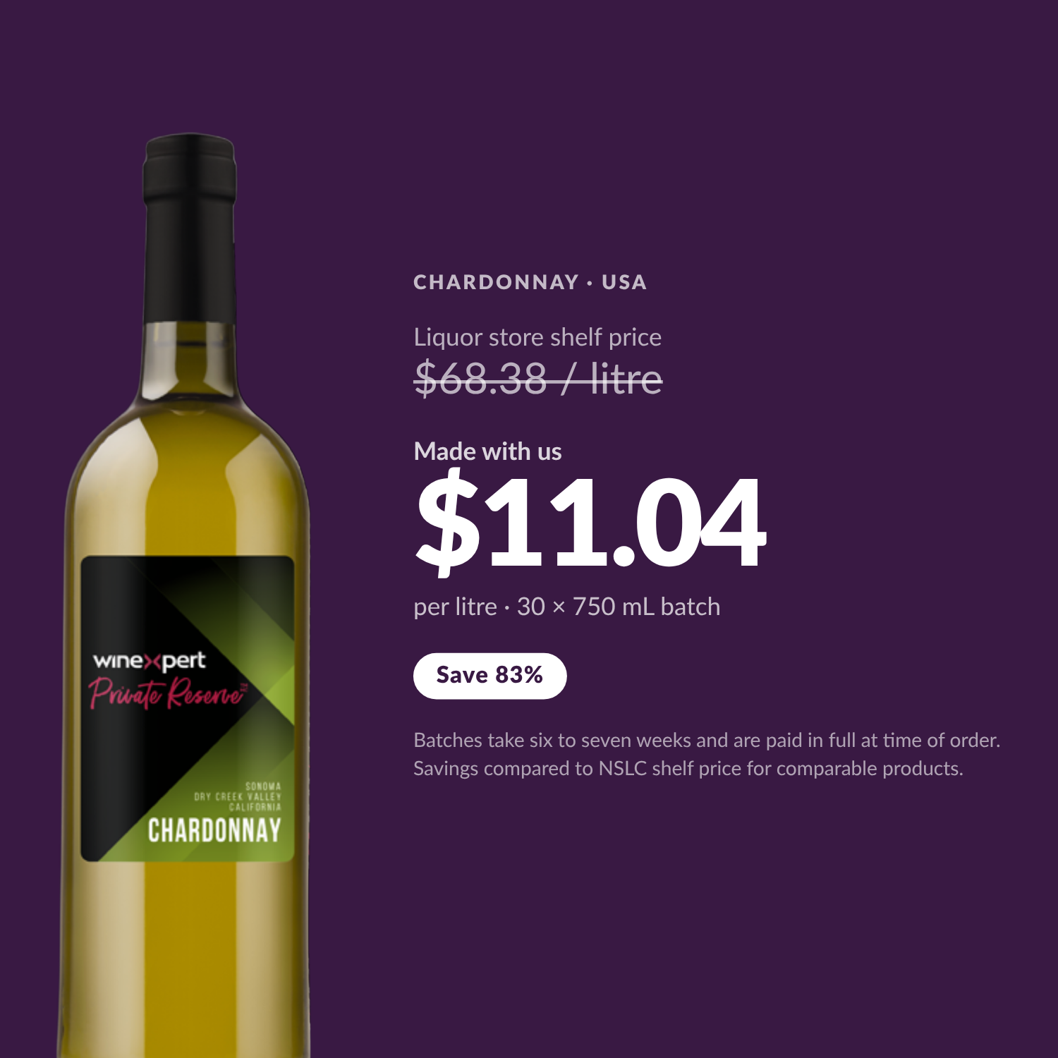 Winexpert Private Reserve Chardonnay — $11.04 per litre, save 83%