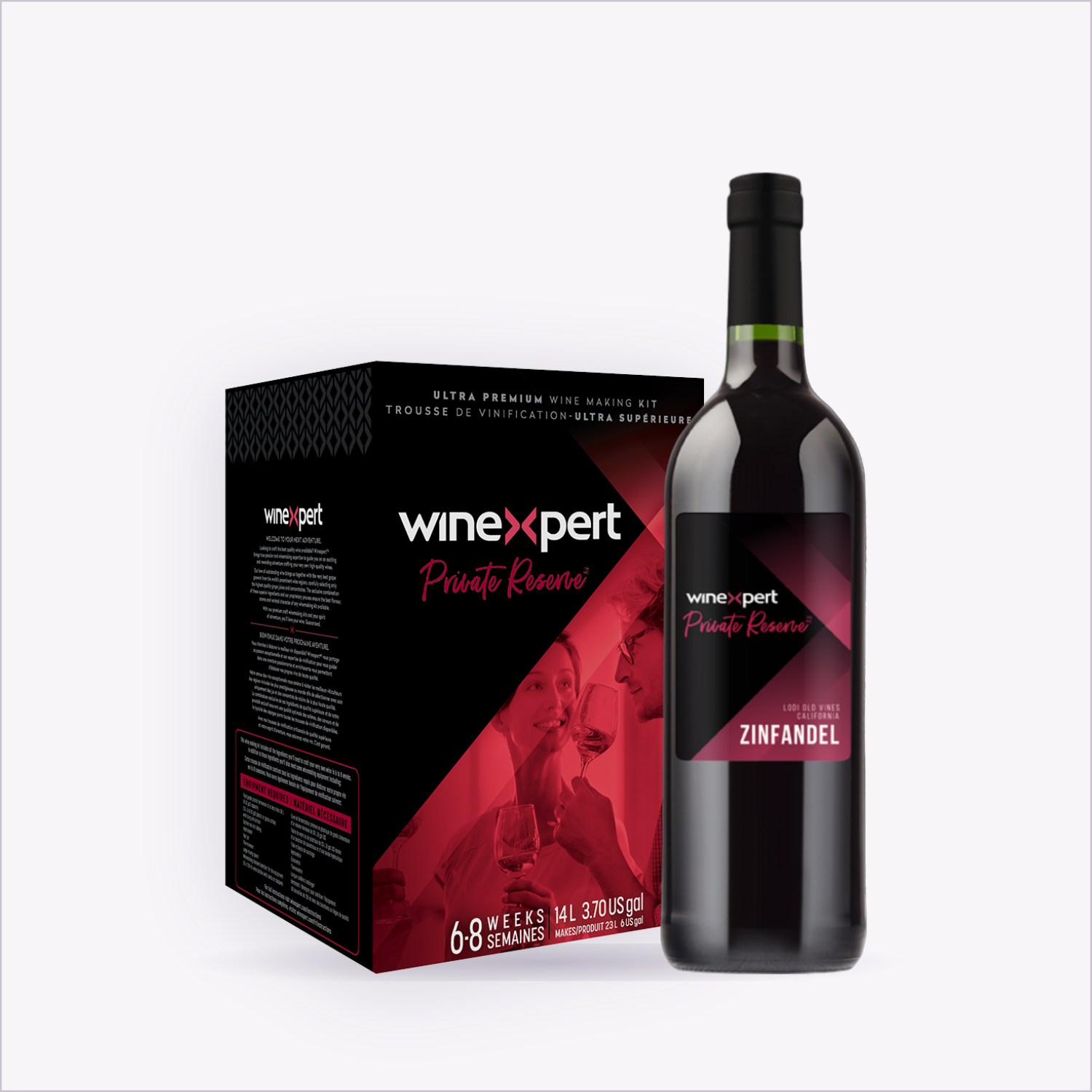 Winexpert Private Reserve Old Vines Zinfandel — wine kit and finished bottle