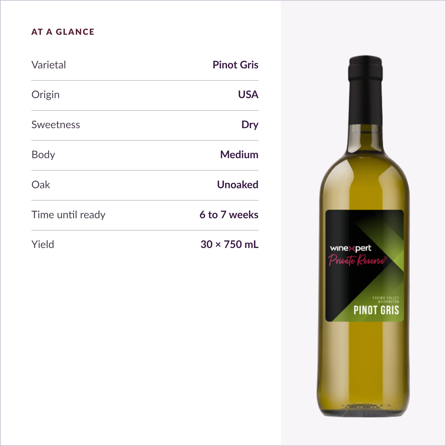 Winexpert Private Reserve Pinot Gris — specs at a glance