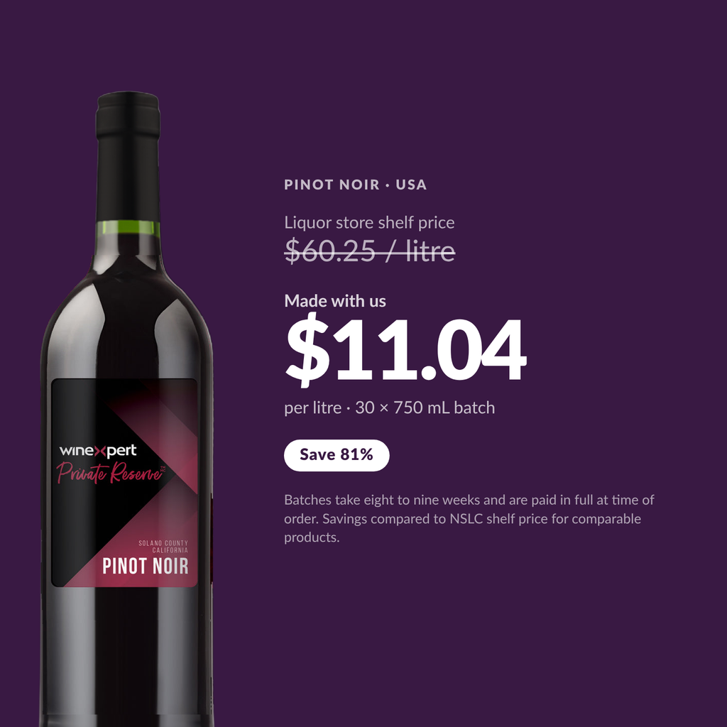 Winexpert Private Reserve Pinot Noir — $11.04 per litre, save 81%