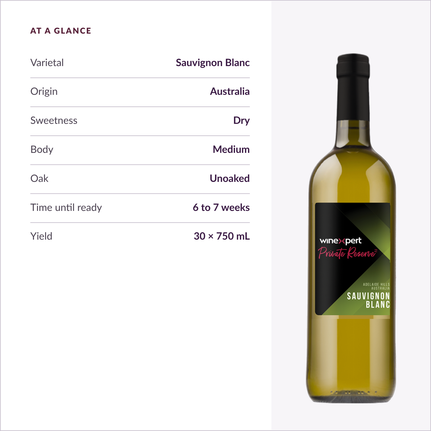 Winexpert Private Reserve Sauvignon Blanc — specs at a glance