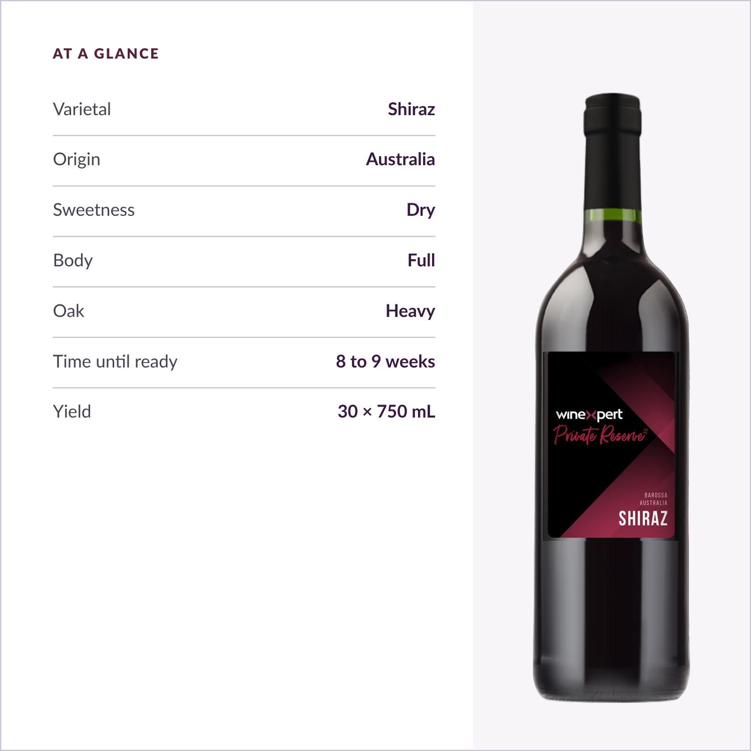 Winexpert Private Reserve Shiraz — specs at a glance