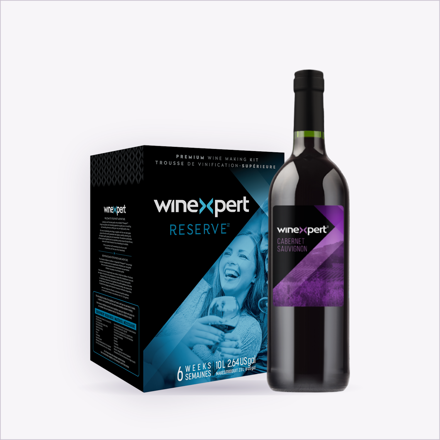 Winexpert Reserve Cabernet Sauvignon — wine kit box and finished bottle