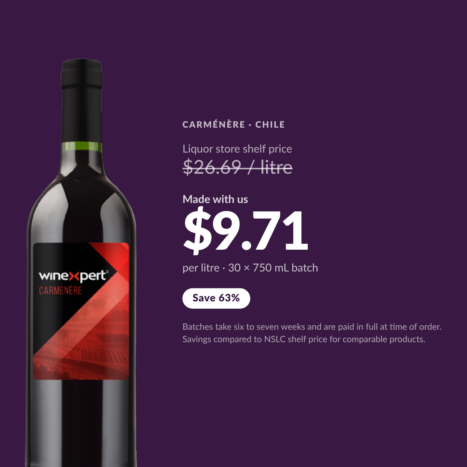 Winexpert Reserve Carménère — $9.71 per litre made with us, save 63%